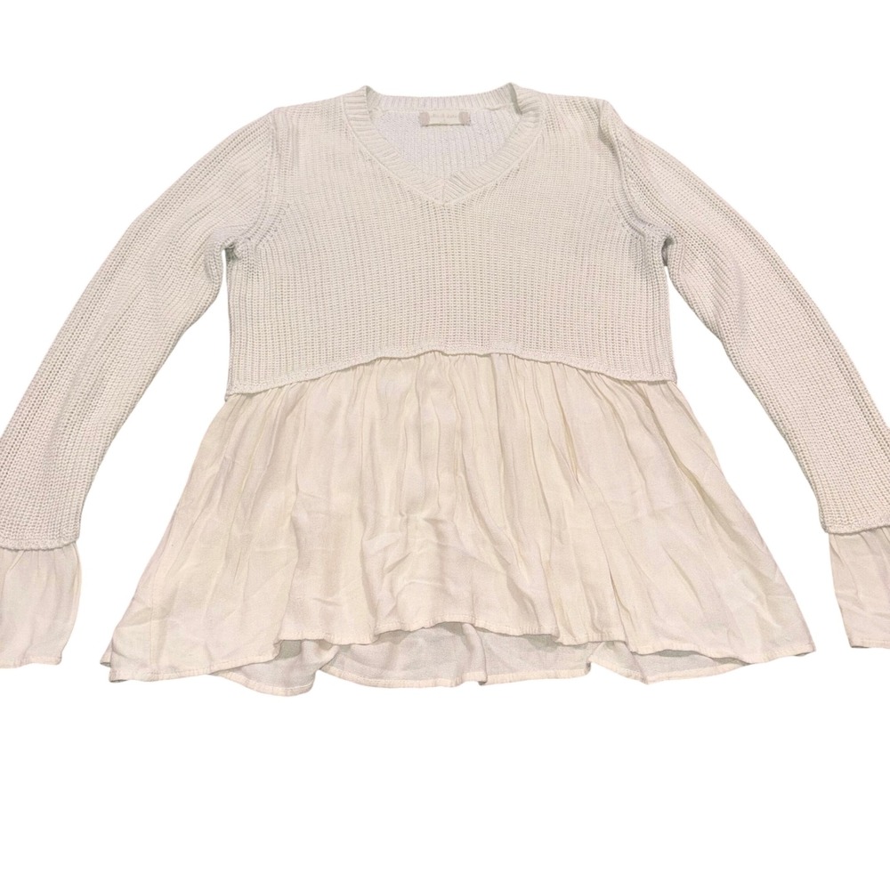 Peplum Sweater Top Womens Small Cream V-Neck‎ Bell Cuff Altar'd State